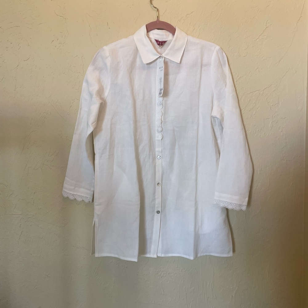 Classic White Linen Button-Down Blouse